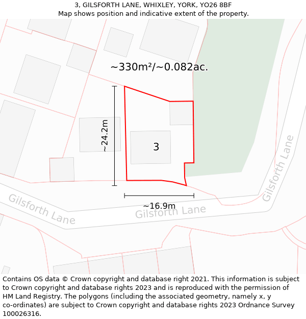 3, GILSFORTH LANE, WHIXLEY, YORK, YO26 8BF: Plot and title map