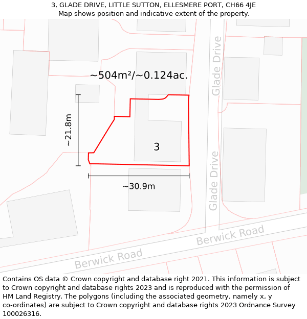 3, GLADE DRIVE, LITTLE SUTTON, ELLESMERE PORT, CH66 4JE: Plot and title map