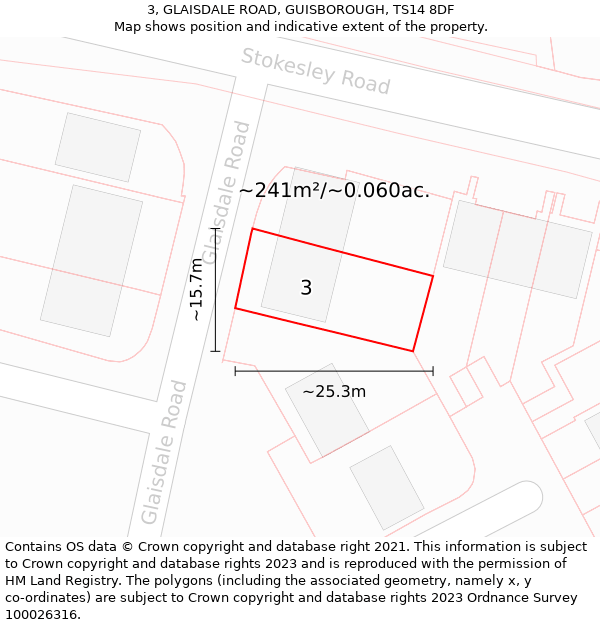 3, GLAISDALE ROAD, GUISBOROUGH, TS14 8DF: Plot and title map