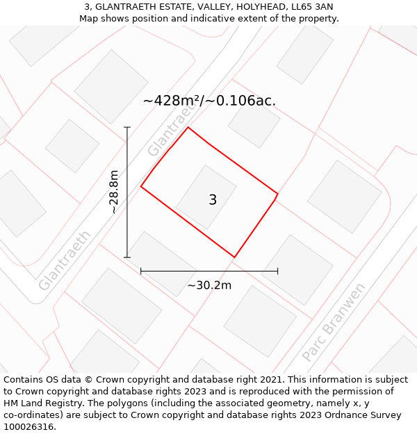 3, GLANTRAETH ESTATE, VALLEY, HOLYHEAD, LL65 3AN: Plot and title map