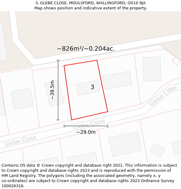 3, GLEBE CLOSE, MOULSFORD, WALLINGFORD, OX10 9JA: Plot and title map