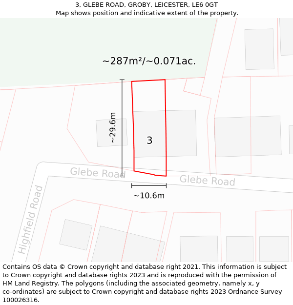 3, GLEBE ROAD, GROBY, LEICESTER, LE6 0GT: Plot and title map