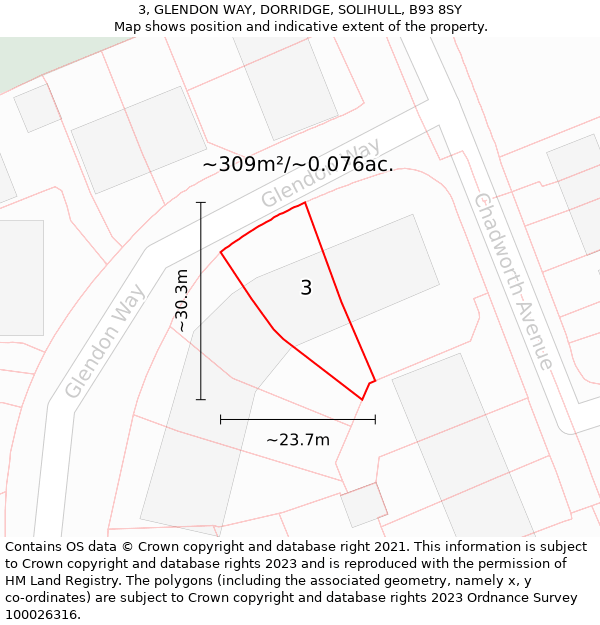 3, GLENDON WAY, DORRIDGE, SOLIHULL, B93 8SY: Plot and title map