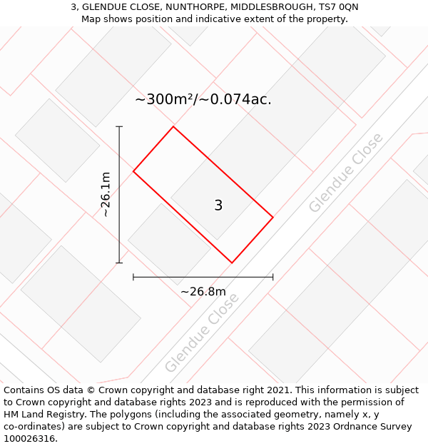 3, GLENDUE CLOSE, NUNTHORPE, MIDDLESBROUGH, TS7 0QN: Plot and title map