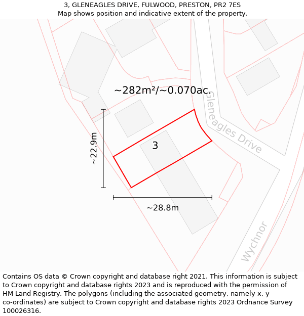 3, GLENEAGLES DRIVE, FULWOOD, PRESTON, PR2 7ES: Plot and title map