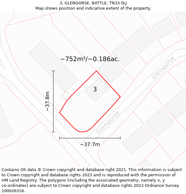 3, GLENGORSE, BATTLE, TN33 0LJ: Plot and title map