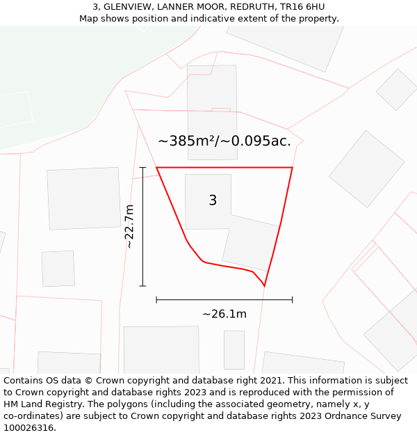 3, GLENVIEW, LANNER MOOR, REDRUTH, TR16 6HU: Plot and title map