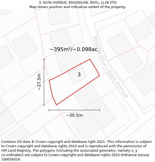 3, GLYN AVENUE, RHUDDLAN, RHYL, LL18 2TG: Plot and title map