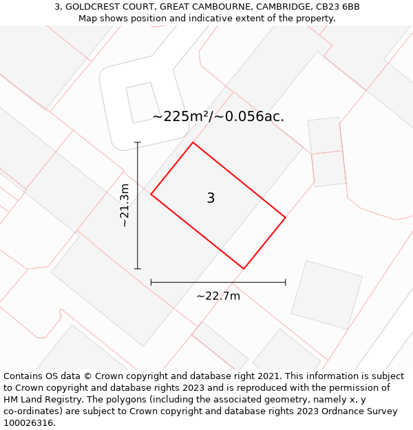 3, GOLDCREST COURT, GREAT CAMBOURNE, CAMBRIDGE, CB23 6BB: Plot and title map