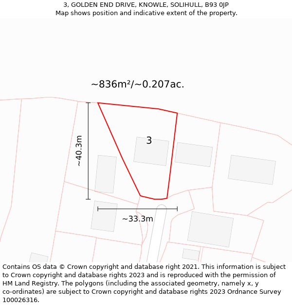 3, GOLDEN END DRIVE, KNOWLE, SOLIHULL, B93 0JP: Plot and title map