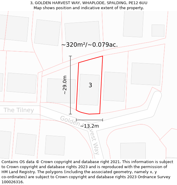 3, GOLDEN HARVEST WAY, WHAPLODE, SPALDING, PE12 6UU: Plot and title map