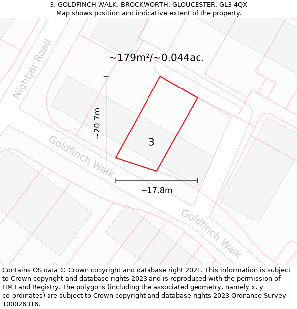 3, GOLDFINCH WALK, BROCKWORTH, GLOUCESTER, GL3 4QX: Plot and title map