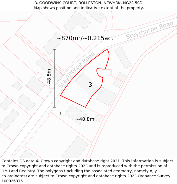3, GOODWINS COURT, ROLLESTON, NEWARK, NG23 5SD: Plot and title map