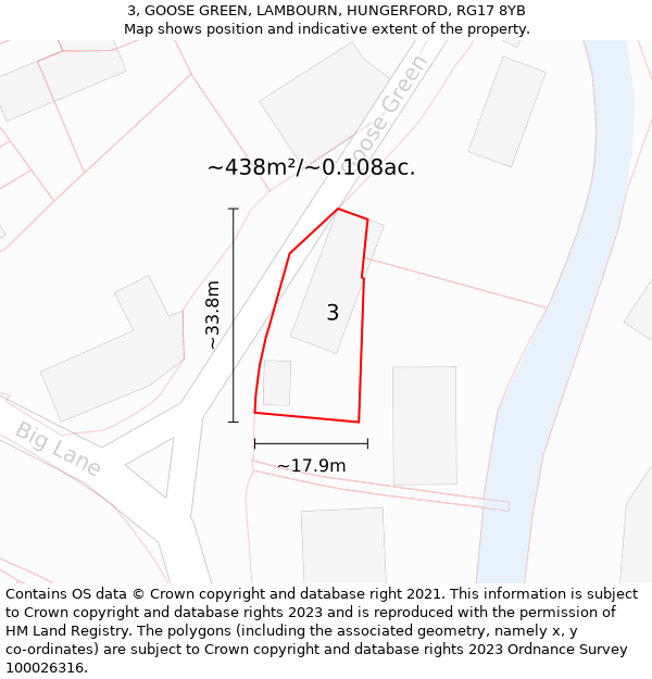 3, GOOSE GREEN, LAMBOURN, HUNGERFORD, RG17 8YB: Plot and title map