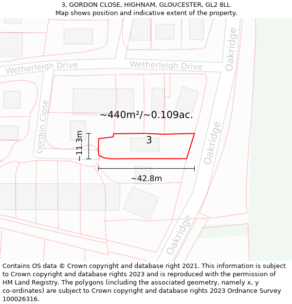 3, GORDON CLOSE, HIGHNAM, GLOUCESTER, GL2 8LL: Plot and title map