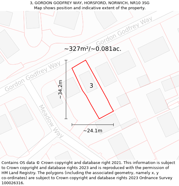 3, GORDON GODFREY WAY, HORSFORD, NORWICH, NR10 3SG: Plot and title map