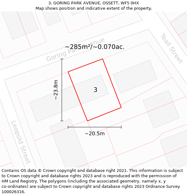 3, GORING PARK AVENUE, OSSETT, WF5 0HX: Plot and title map