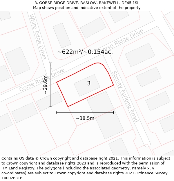 3, GORSE RIDGE DRIVE, BASLOW, BAKEWELL, DE45 1SL: Plot and title map