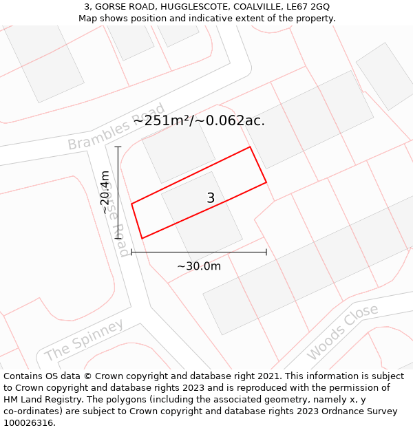 3, GORSE ROAD, HUGGLESCOTE, COALVILLE, LE67 2GQ: Plot and title map