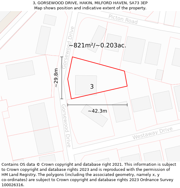 3, GORSEWOOD DRIVE, HAKIN, MILFORD HAVEN, SA73 3EP: Plot and title map