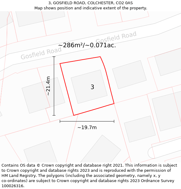 3, GOSFIELD ROAD, COLCHESTER, CO2 0AS: Plot and title map