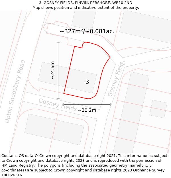 3, GOSNEY FIELDS, PINVIN, PERSHORE, WR10 2ND: Plot and title map
