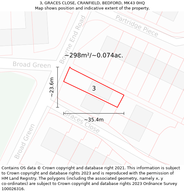 3, GRACES CLOSE, CRANFIELD, BEDFORD, MK43 0HQ: Plot and title map