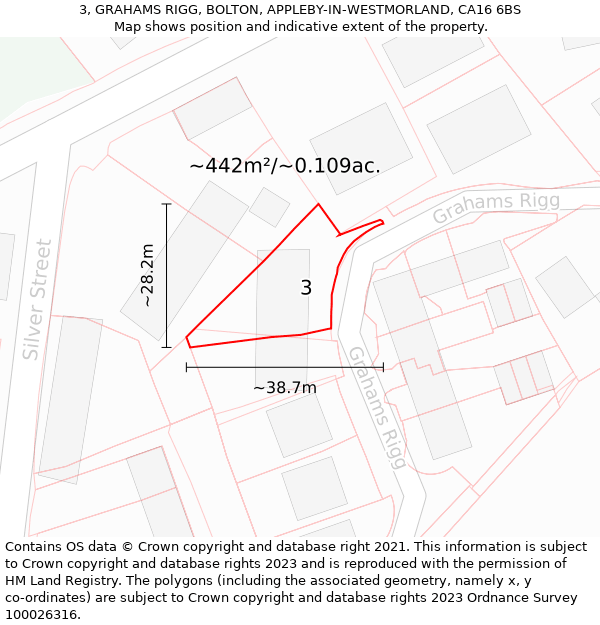 3, GRAHAMS RIGG, BOLTON, APPLEBY-IN-WESTMORLAND, CA16 6BS: Plot and title map