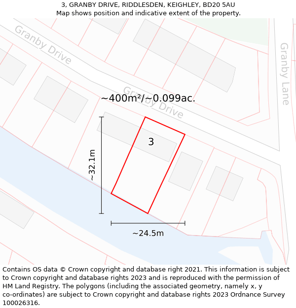 3, GRANBY DRIVE, RIDDLESDEN, KEIGHLEY, BD20 5AU: Plot and title map