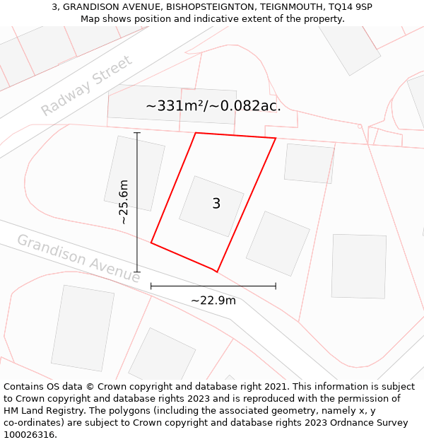 3, GRANDISON AVENUE, BISHOPSTEIGNTON, TEIGNMOUTH, TQ14 9SP: Plot and title map