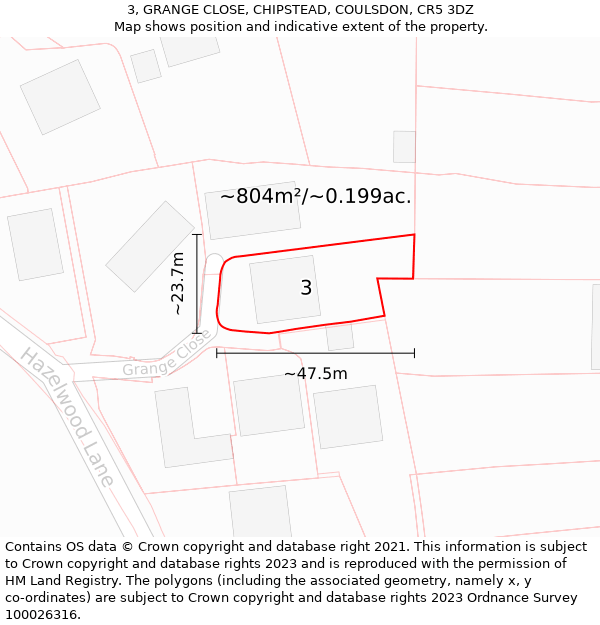 3, GRANGE CLOSE, CHIPSTEAD, COULSDON, CR5 3DZ: Plot and title map