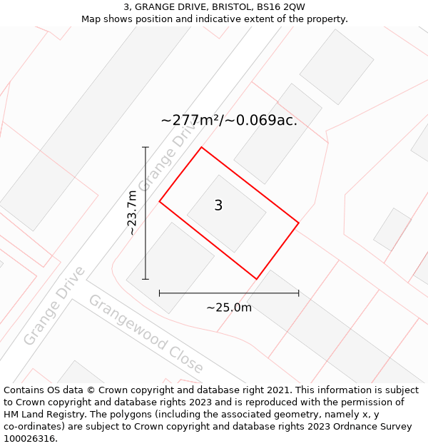 3, GRANGE DRIVE, BRISTOL, BS16 2QW: Plot and title map