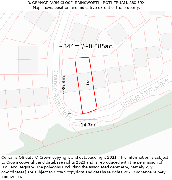 3, GRANGE FARM CLOSE, BRINSWORTH, ROTHERHAM, S60 5RX: Plot and title map