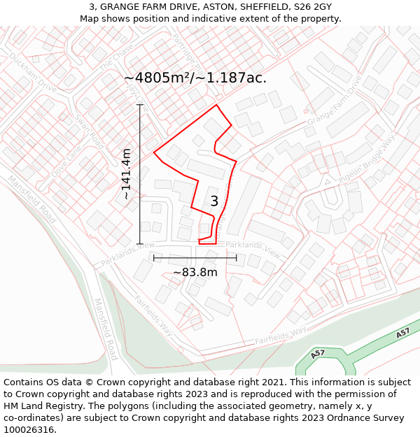 3, GRANGE FARM DRIVE, ASTON, SHEFFIELD, S26 2GY: Plot and title map