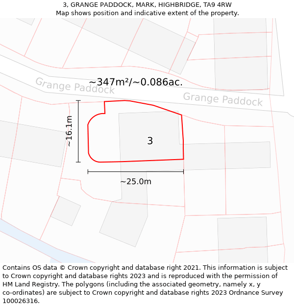 3, GRANGE PADDOCK, MARK, HIGHBRIDGE, TA9 4RW: Plot and title map