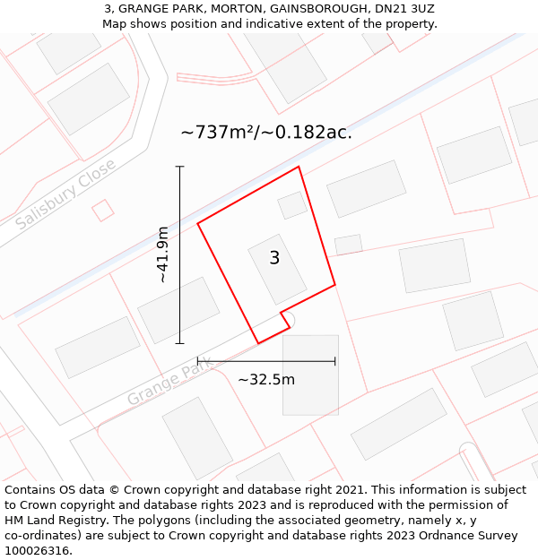 3, GRANGE PARK, MORTON, GAINSBOROUGH, DN21 3UZ: Plot and title map