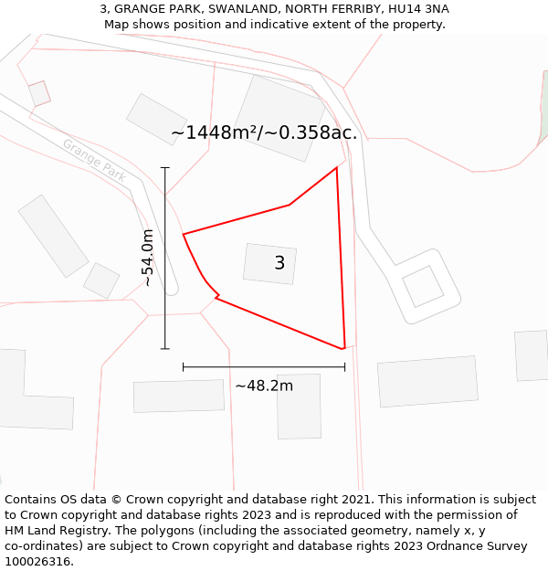 3, GRANGE PARK, SWANLAND, NORTH FERRIBY, HU14 3NA: Plot and title map