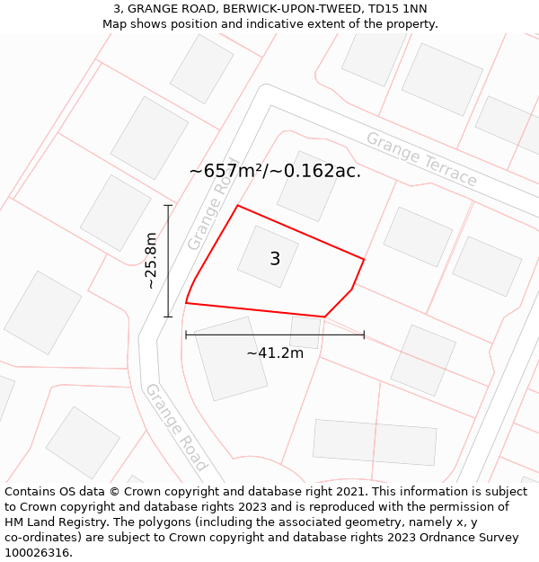3, GRANGE ROAD, BERWICK-UPON-TWEED, TD15 1NN: Plot and title map
