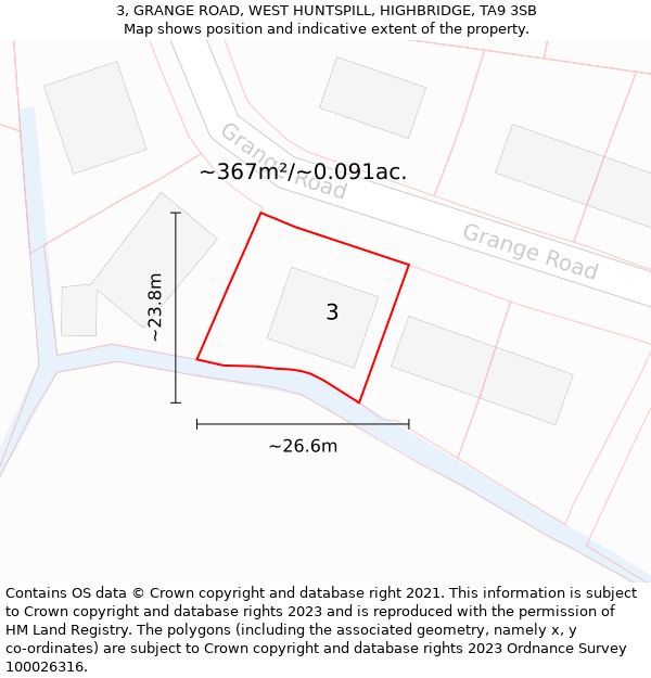 3, GRANGE ROAD, WEST HUNTSPILL, HIGHBRIDGE, TA9 3SB: Plot and title map