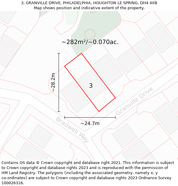 3, GRANVILLE DRIVE, PHILADELPHIA, HOUGHTON LE SPRING, DH4 4XB: Plot and title map