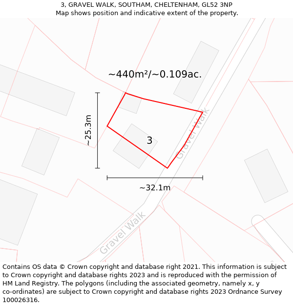 3, GRAVEL WALK, SOUTHAM, CHELTENHAM, GL52 3NP: Plot and title map