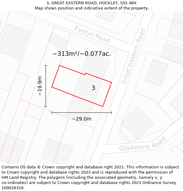 3, GREAT EASTERN ROAD, HOCKLEY, SS5 4BX: Plot and title map