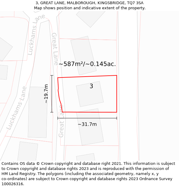 3, GREAT LANE, MALBOROUGH, KINGSBRIDGE, TQ7 3SA: Plot and title map