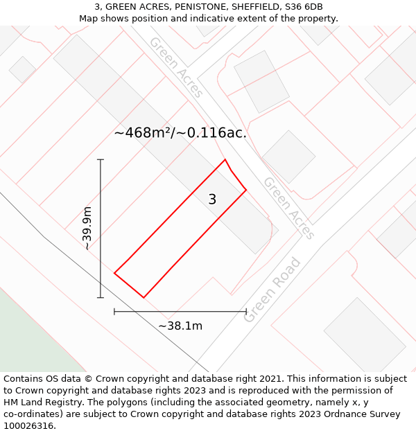 3, GREEN ACRES, PENISTONE, SHEFFIELD, S36 6DB: Plot and title map