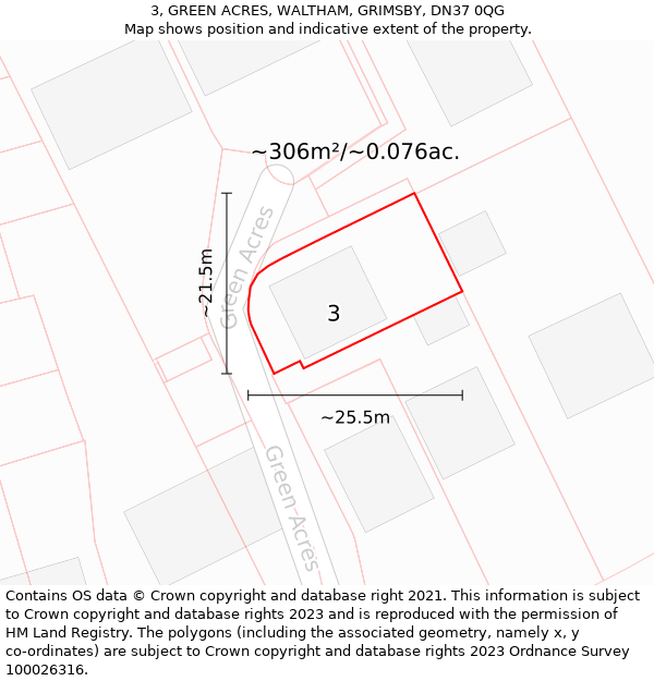 3, GREEN ACRES, WALTHAM, GRIMSBY, DN37 0QG: Plot and title map