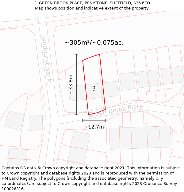 3, GREEN BROOK PLACE, PENISTONE, SHEFFIELD, S36 6EQ: Plot and title map
