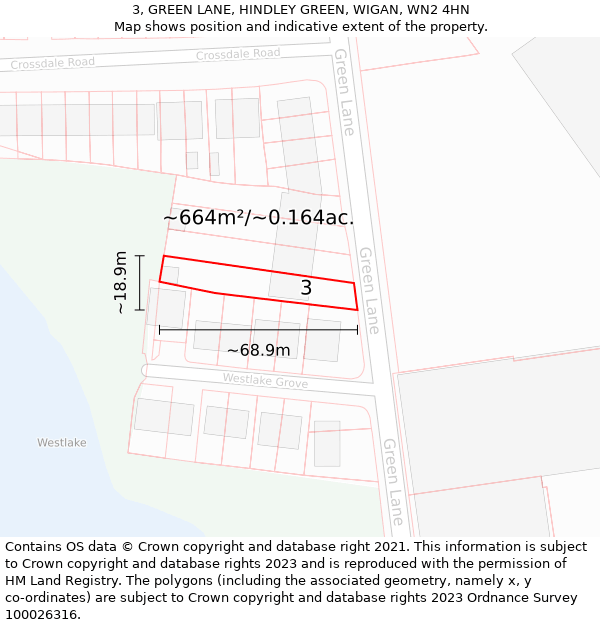 3, GREEN LANE, HINDLEY GREEN, WIGAN, WN2 4HN: Plot and title map