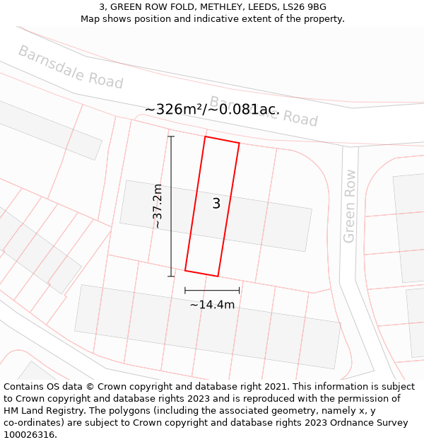 3, GREEN ROW FOLD, METHLEY, LEEDS, LS26 9BG: Plot and title map