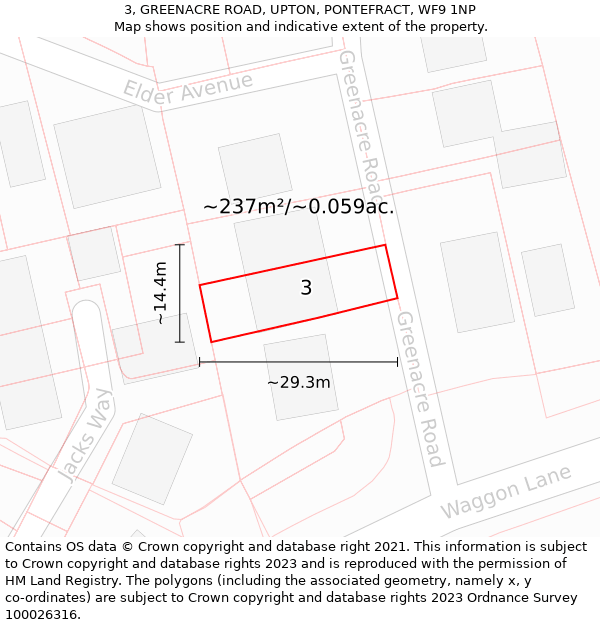 3, GREENACRE ROAD, UPTON, PONTEFRACT, WF9 1NP: Plot and title map