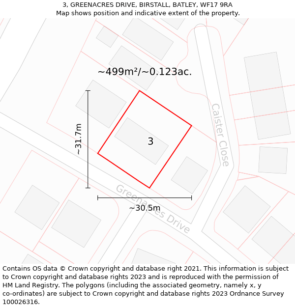 3, GREENACRES DRIVE, BIRSTALL, BATLEY, WF17 9RA: Plot and title map